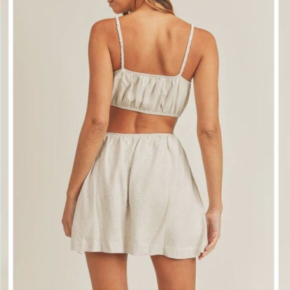 NWT The Salt Haus Mabel The Nina Cut Out Linen Blend Dress Beige M - Picture 3 of 12